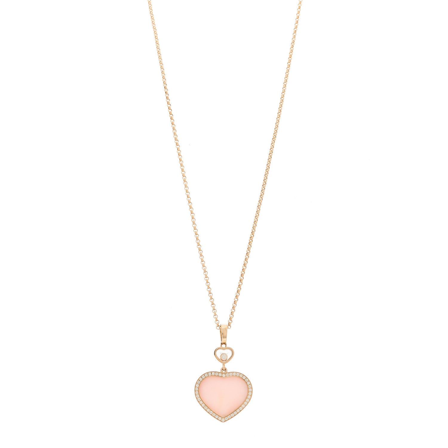Chopard 18K Rose Gold Diamond Pink Opal Happy Hearts Pave Pendant Necklace 1 of 6