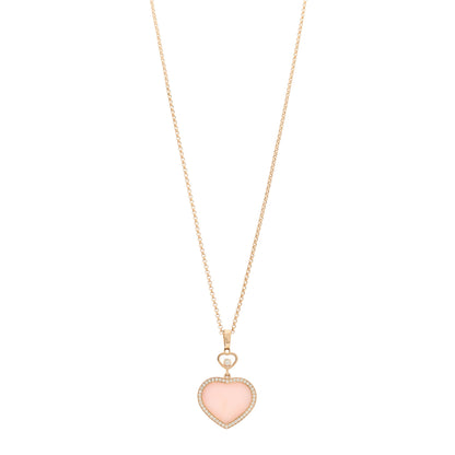 Chopard 18K Rose Gold Diamond Pink Opal Happy Hearts Pave Pendant Necklace 1 of 6