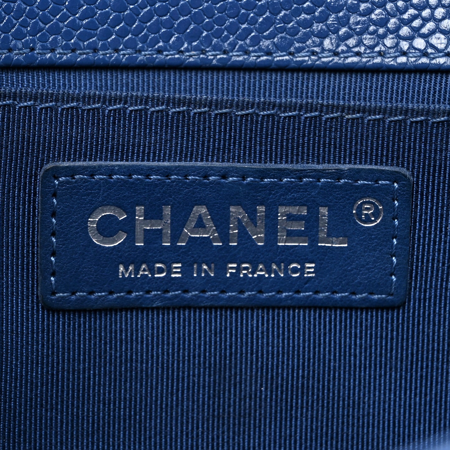 Caviar Chevron Quilted Medium Boy Flap Navy