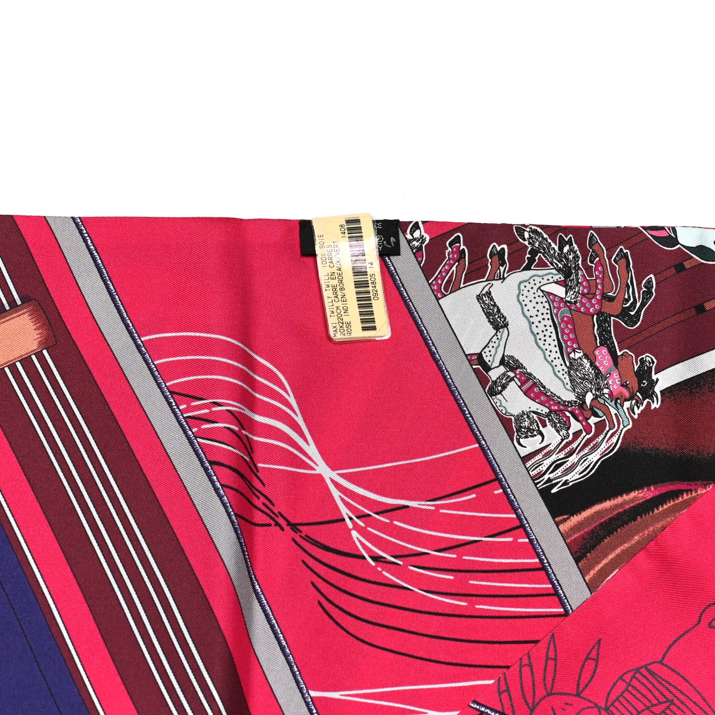 Silk Carre En Carres Maxi Twilly Rose Indien Bordeaux Vert