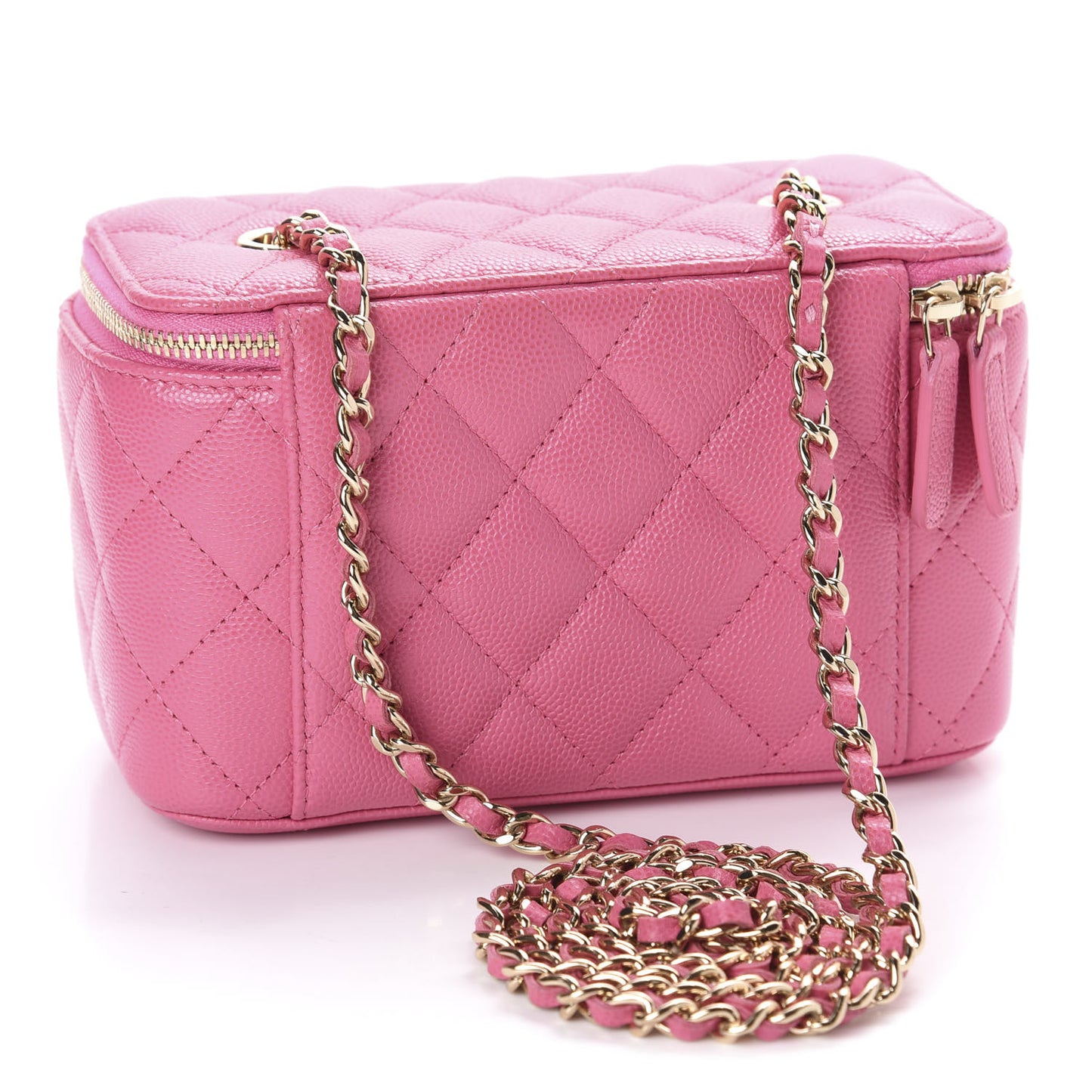 Caviar Quilted Small Vanity Case With Chain Pink
