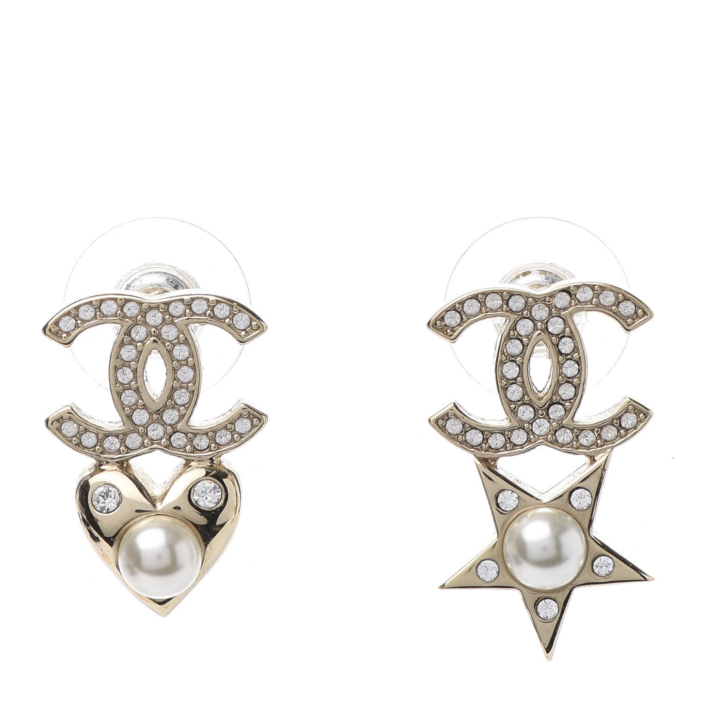 Crystal Pearl Charming Winter CC Star Heart Earrings Gold