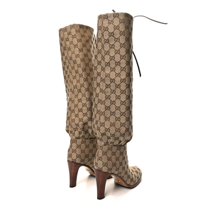 Gucci Monogram Lisa Mid Heel Boots 39.5 Beige Ebony 4 of 7