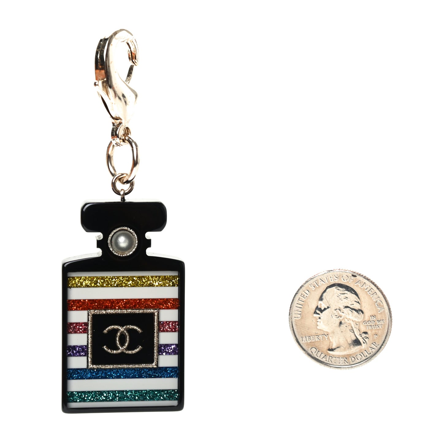 Resin Glitter Pearl Stripe CC Perfume Key Chain Charm Black Multicolor