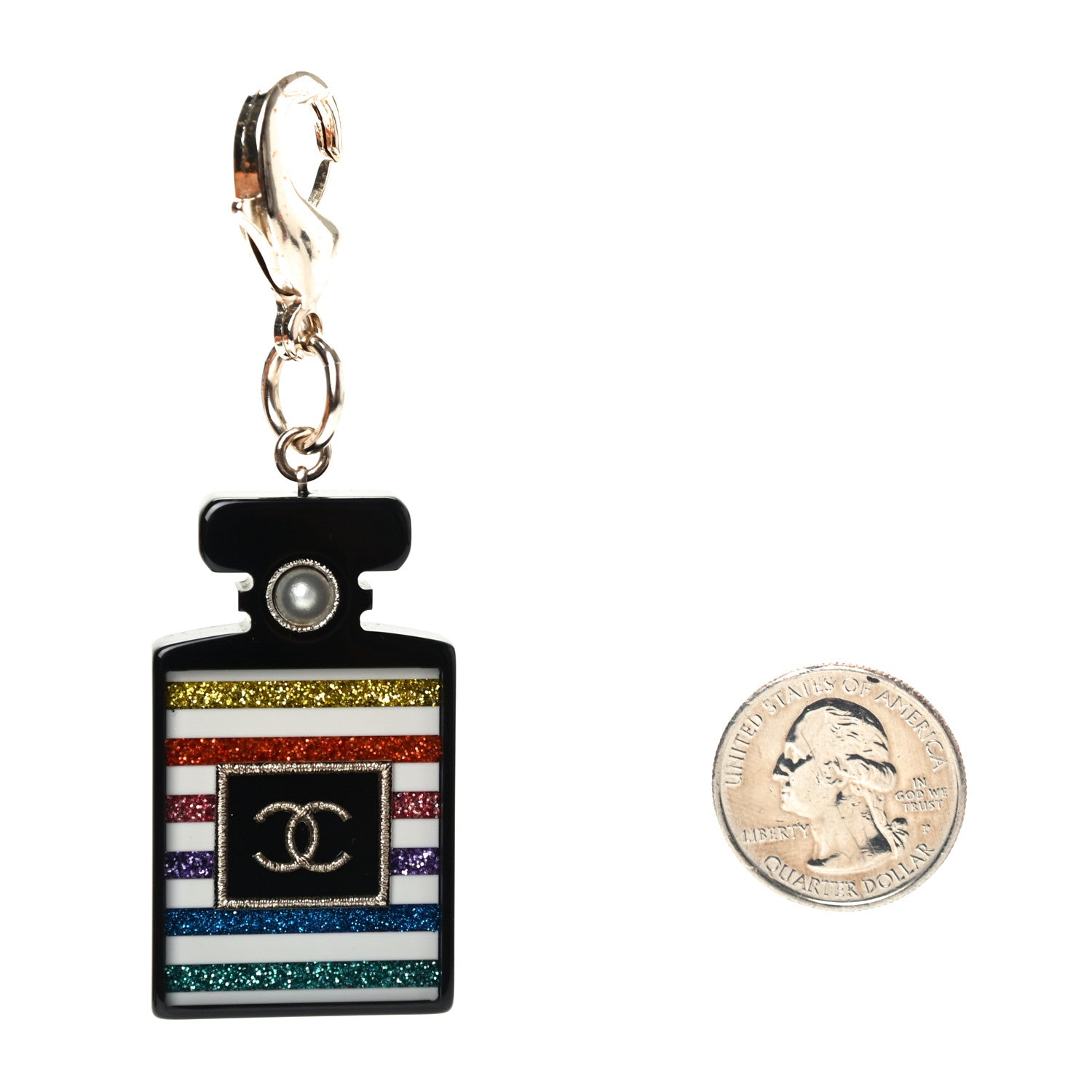 Chanel Resin Glitter Pearl Stripe CC Perfume Key Chain Charm Black Multicolor 2 of 4