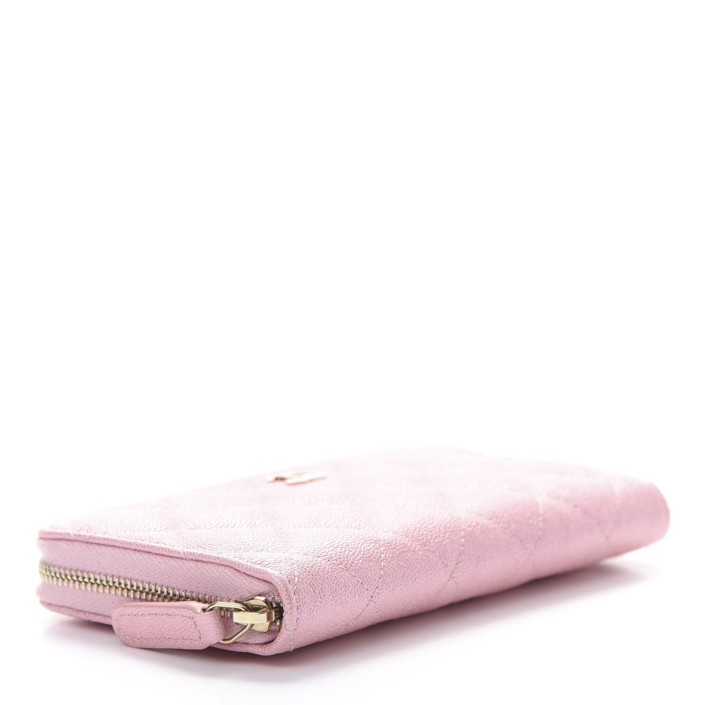 Iridescent Caviar Quilted Medium Zip Around Wallet Pink