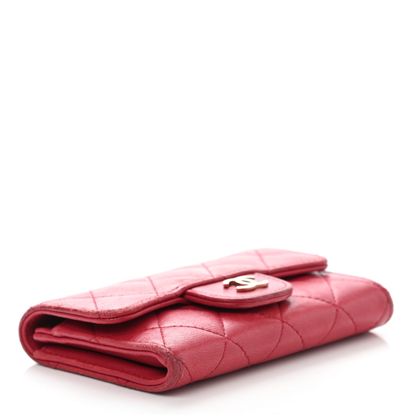 Lambskin Quilted Flap Card Holder Dark Pink