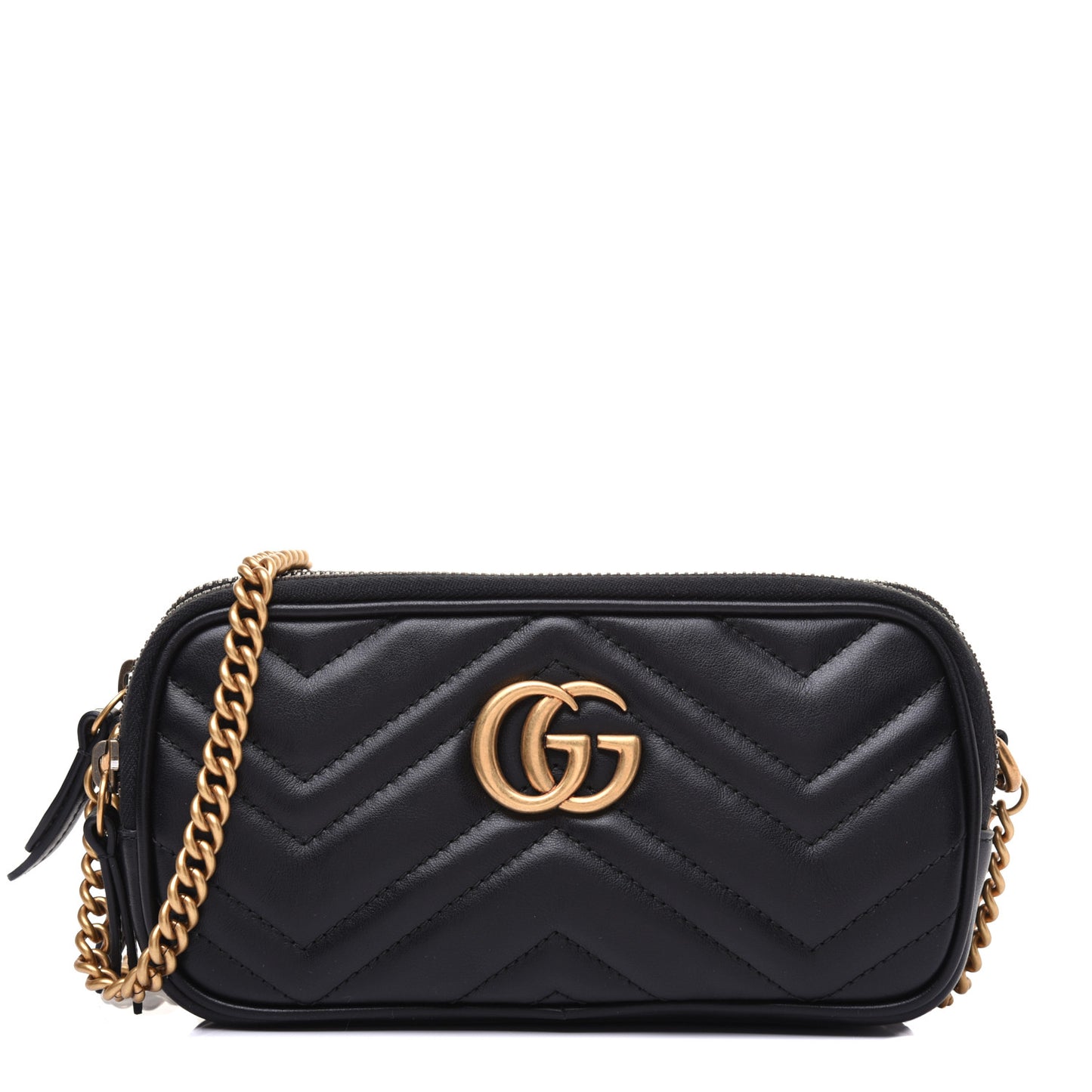Calfskin Matelasse Mini GG Marmont Chain Crossbody Bag Black