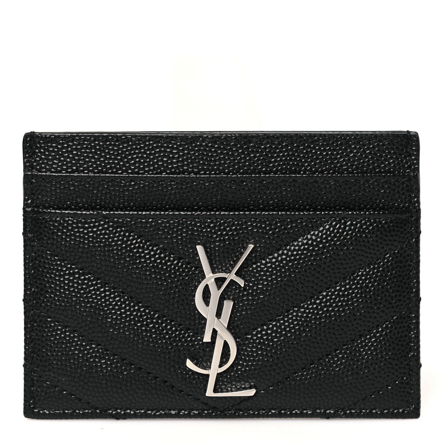 Saint Laurent Grain De Poudre Matelasse Chevron Credit Card Case Black 1 of 6