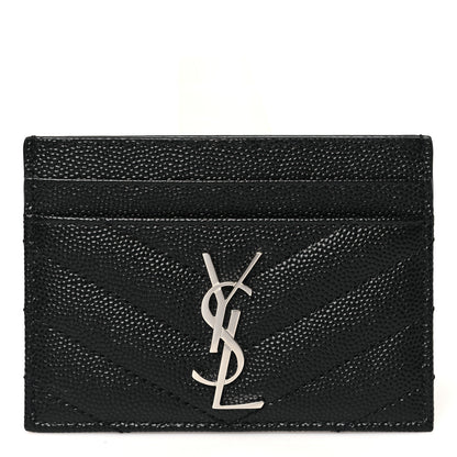 Saint Laurent Grain De Poudre Matelasse Chevron Credit Card Case Black 1 of 6