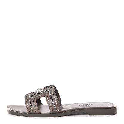 Hermes Calfskin Studded Oran Sandals 35.5 Gris Galet 1 of 9