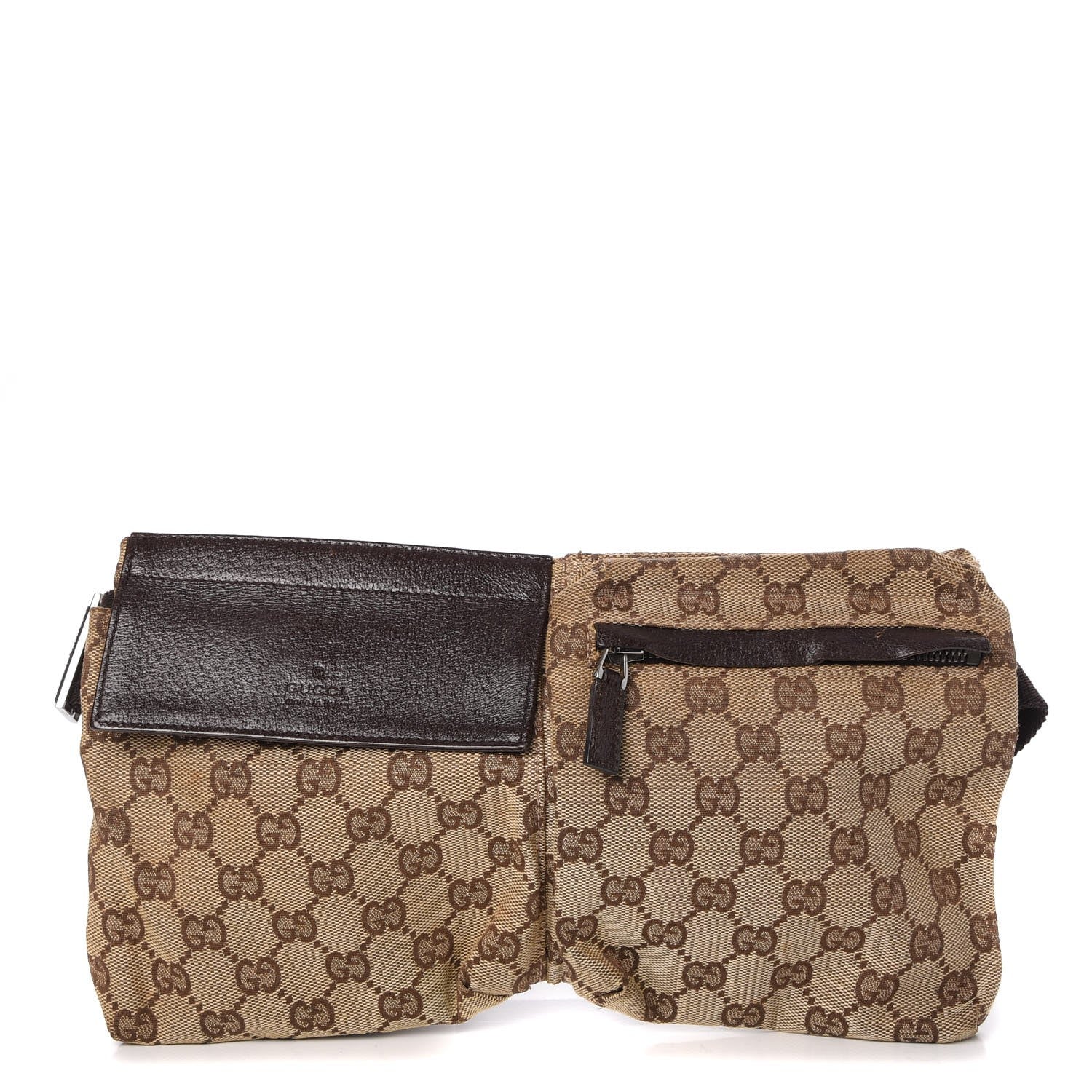Gucci GG Monogram Double Pocket Belt Bag Dark Brown 1 of 11