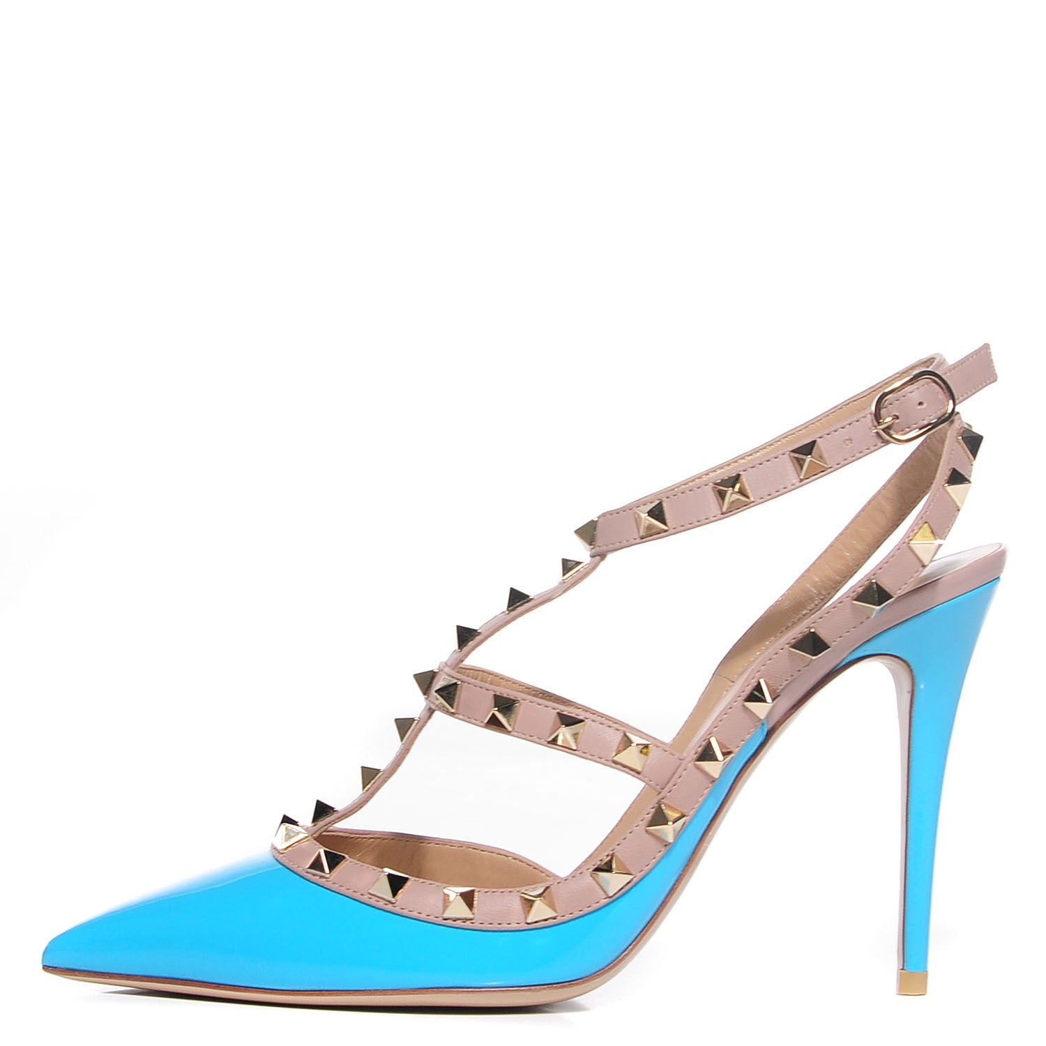 Valentino Garavani Patent Rockstud Ankle Strap 100mm Pumps 39.5 Parrot Poudre 1 of 6