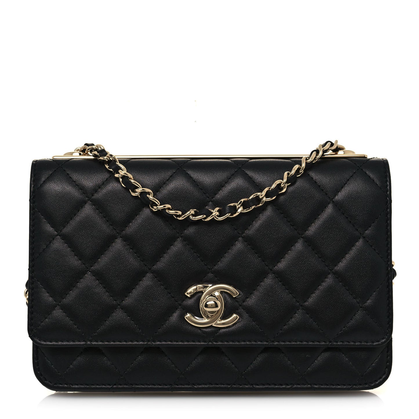 Lambskin Quilted Trendy CC Wallet On Chain WOC Black