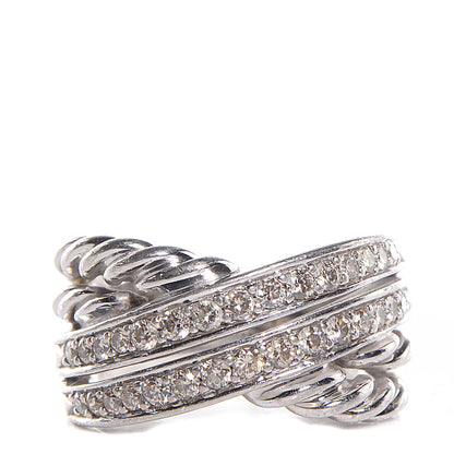 David Yurman Sterling Silver Pave Diamond 11mm Crossover Cable Ring 6.5 1 of 5