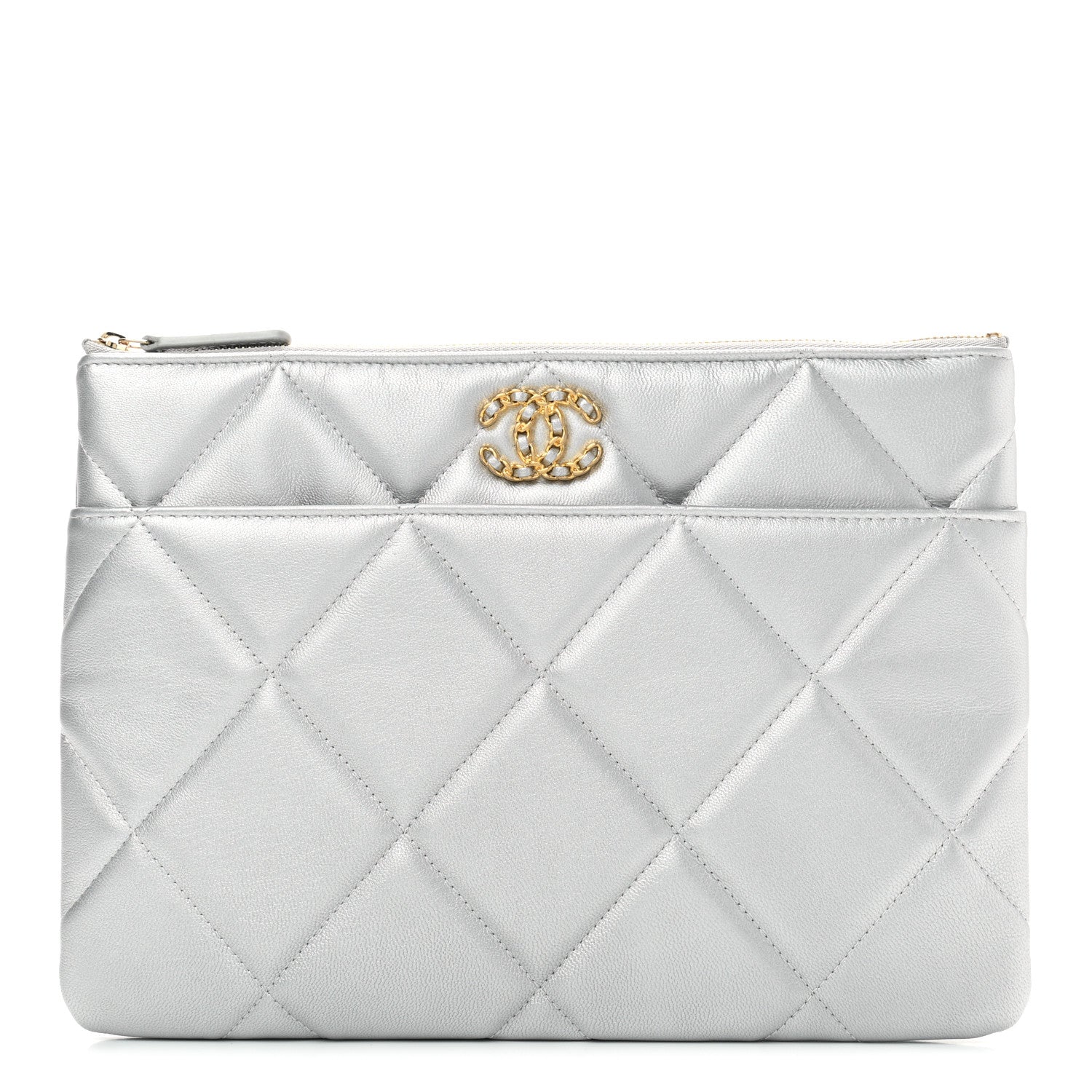 Chanel Metallic Lambskin Quilted Chanel 19 Pouch Silver 1 of 7
