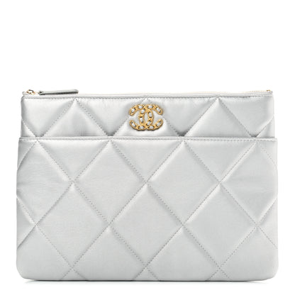 Chanel Metallic Lambskin Quilted Chanel 19 Pouch Silver 1 of 7