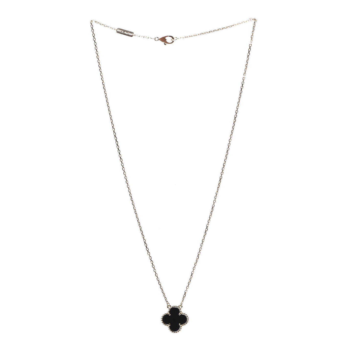 18K Yellow Gold Black Onyx Vintage Alhambra Pendant Necklace