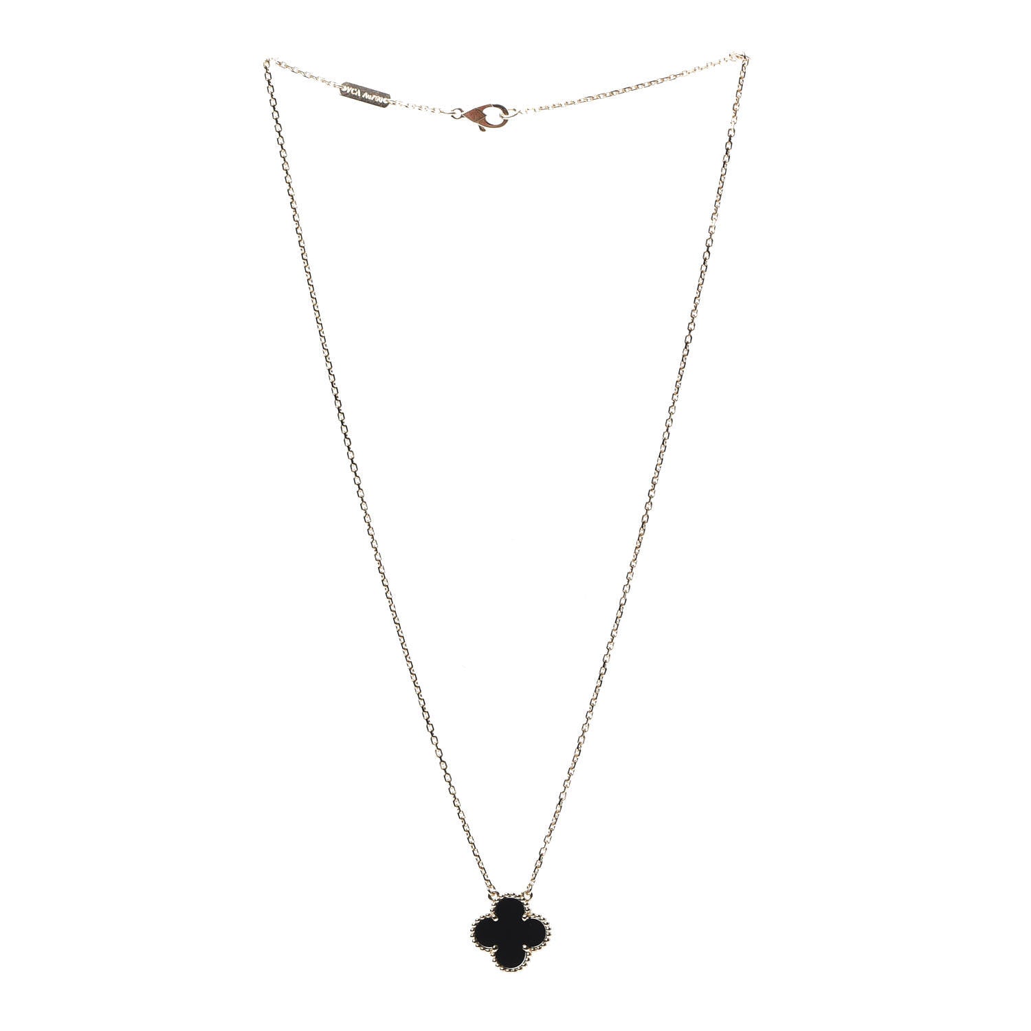 Van Cleef & Arpels 18K Yellow Gold Black Onyx Vintage Alhambra Pendant Necklace 3 of 7
