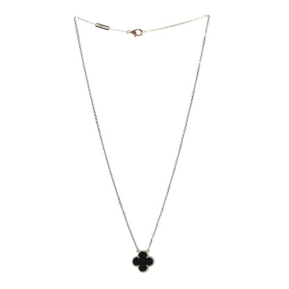 Van Cleef & Arpels 18K Yellow Gold Black Onyx Vintage Alhambra Pendant Necklace 3 of 7