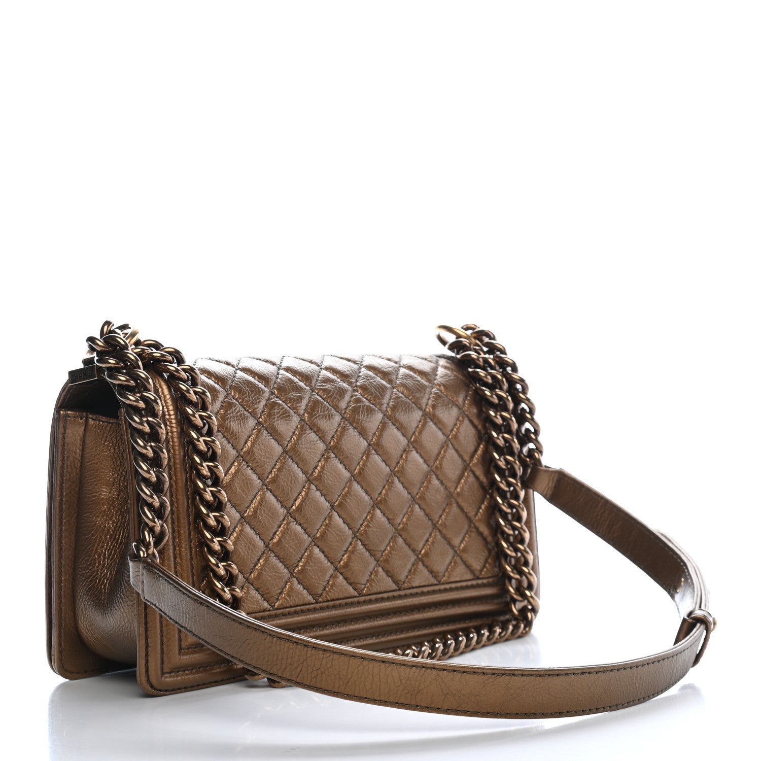 Chanel Metallic Crumpled Calfskin Quilted Gripoix Medium Boy Flap Bronze 3 of 10