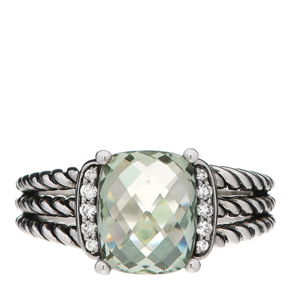 David Yurman Sterling Silver Diamond Prasiolite 10mm Petite Wheaton Ring 54 7 1 of 5