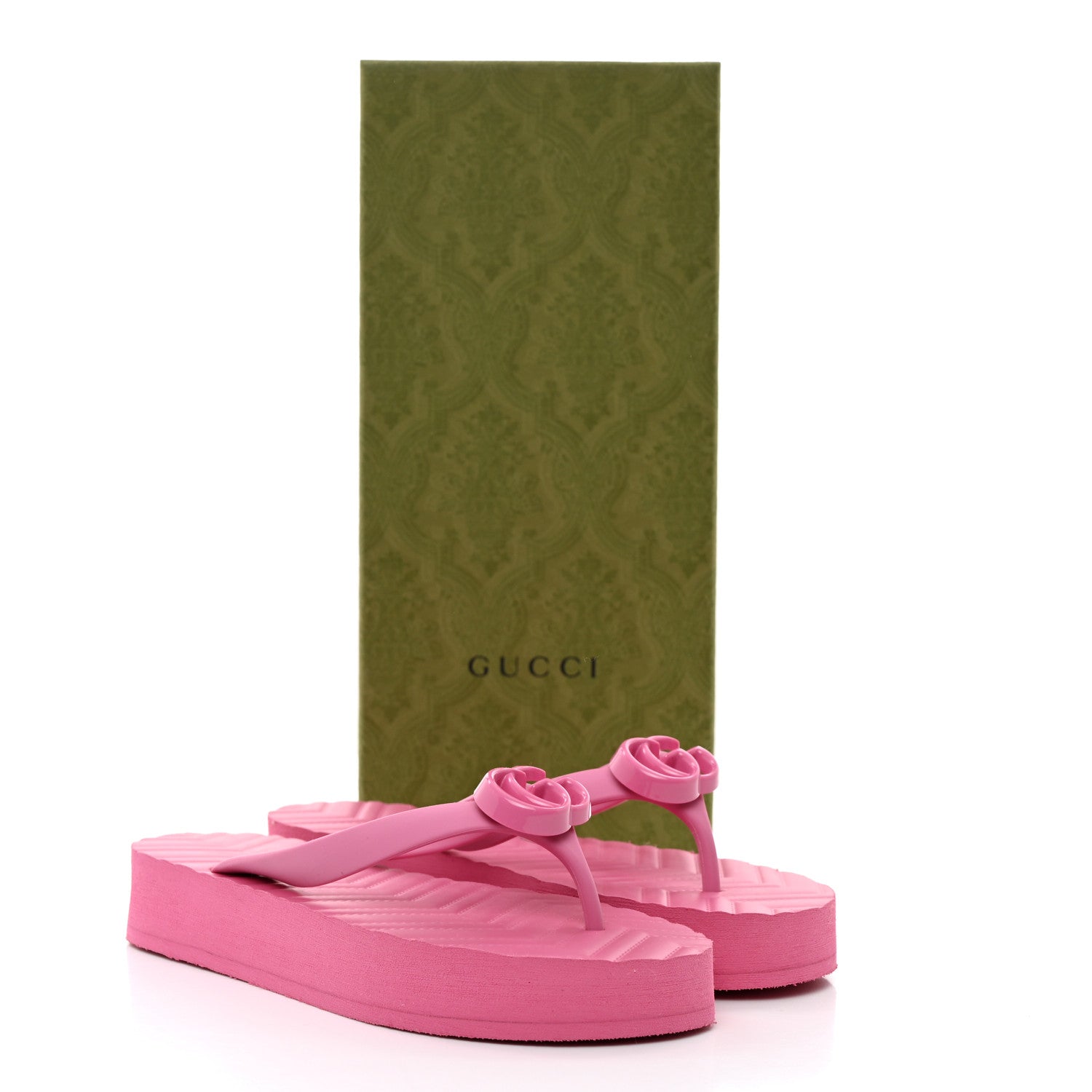 Gucci Rubber Chevron Womens GG Thong Sandals 36 Pink Tropical Flower 8 of 8