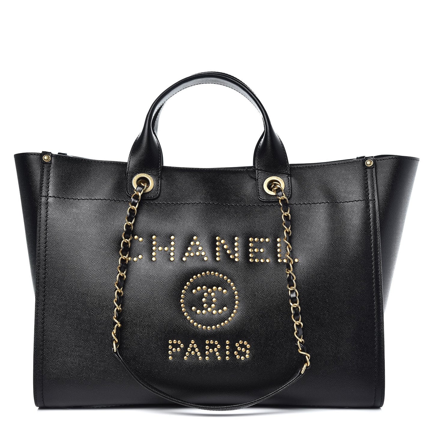 Caviar Medium Studded Deauville Tote Black