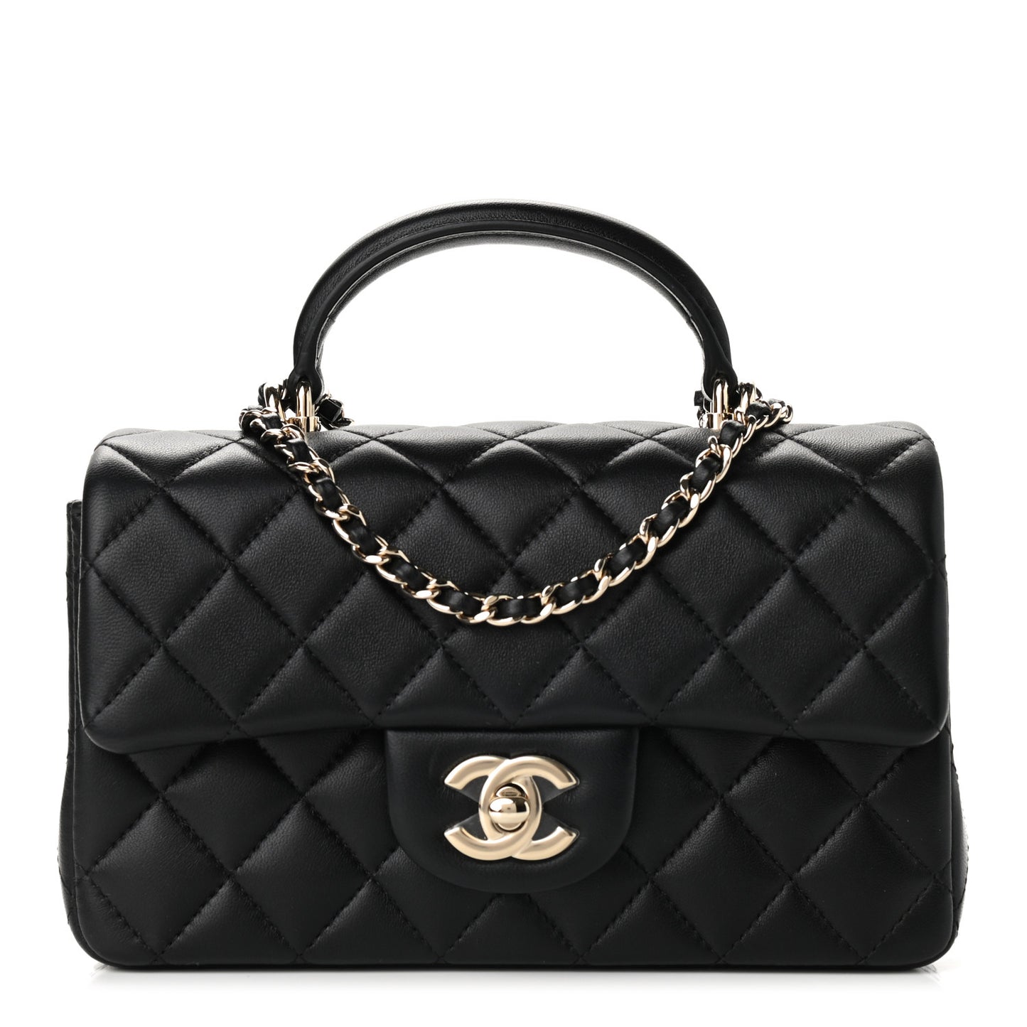 Lambskin Quilted Mini Top Handle Rectangular Flap Black
