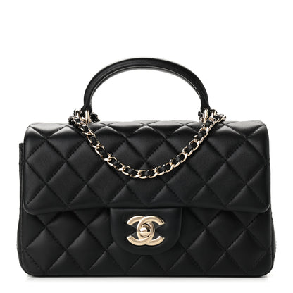 Chanel Lambskin Quilted Mini Top Handle Rectangular Flap Black 1 of 9