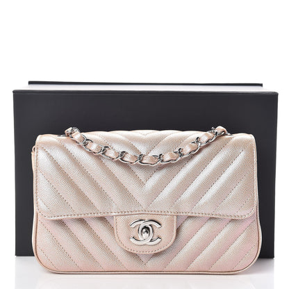 Chanel Iridescent Caviar Chevron Quilted Mini Rectangular Flap Light Gold 10 of 10