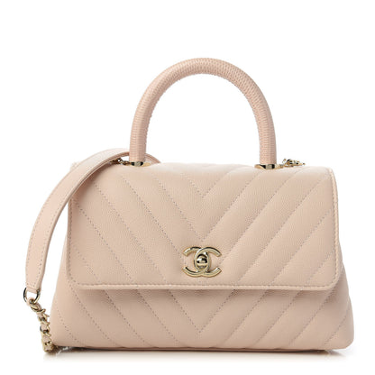 Chanel Caviar Lizard Embossed Chevron Quilted Mini Coco Handle Flap Beige 1 of 11