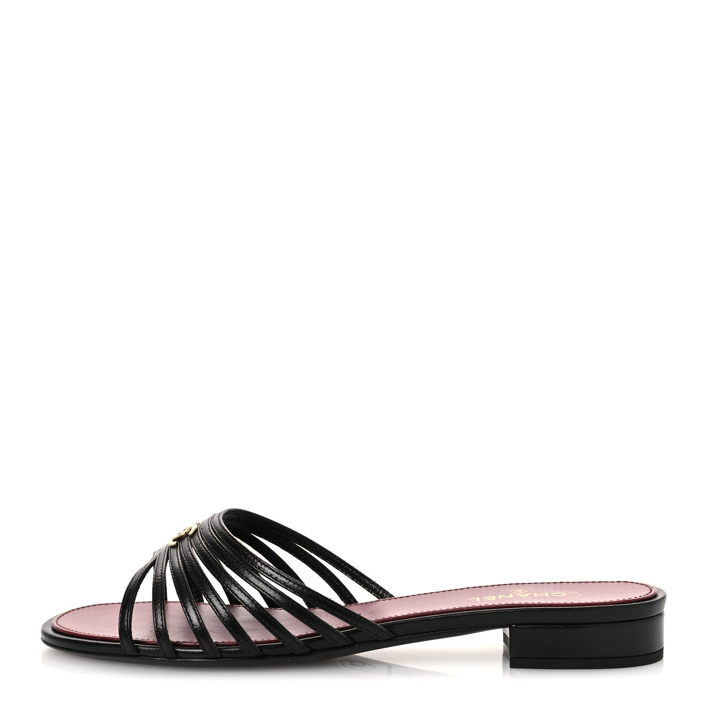 Goatskin Caged CC Slide Sandals 39 Black
