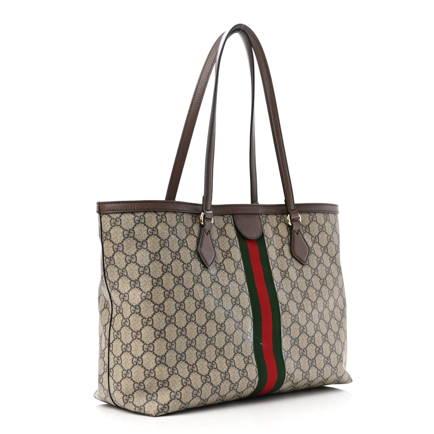 Gucci GG Supreme Monogram Textured Calfskin Web Medium Ophidia Shopping Tote Beige Ebony New Acero 3 of 12