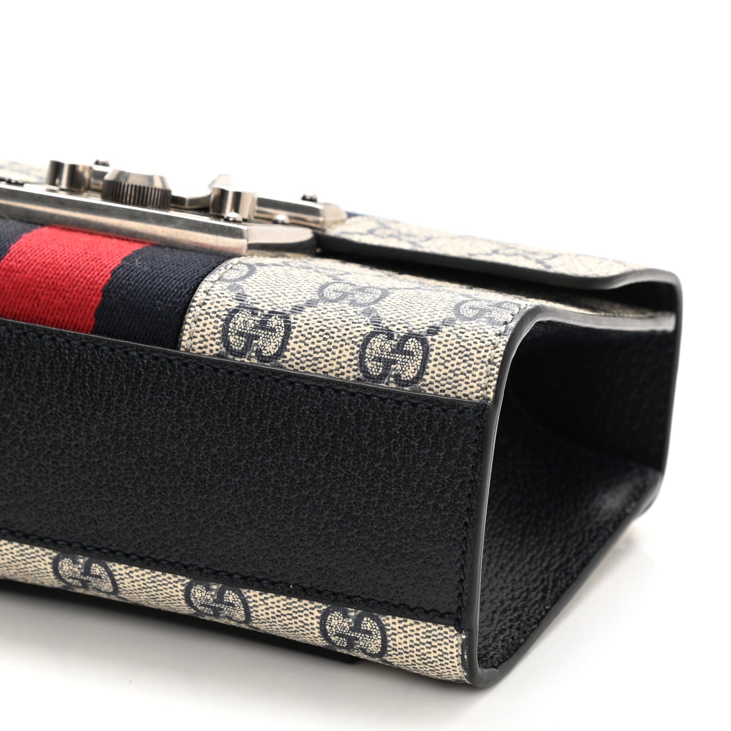 GG Supreme Monogram Textured Dollar Calfskin Web Small Padlock Shoulder Bag Beige Blue