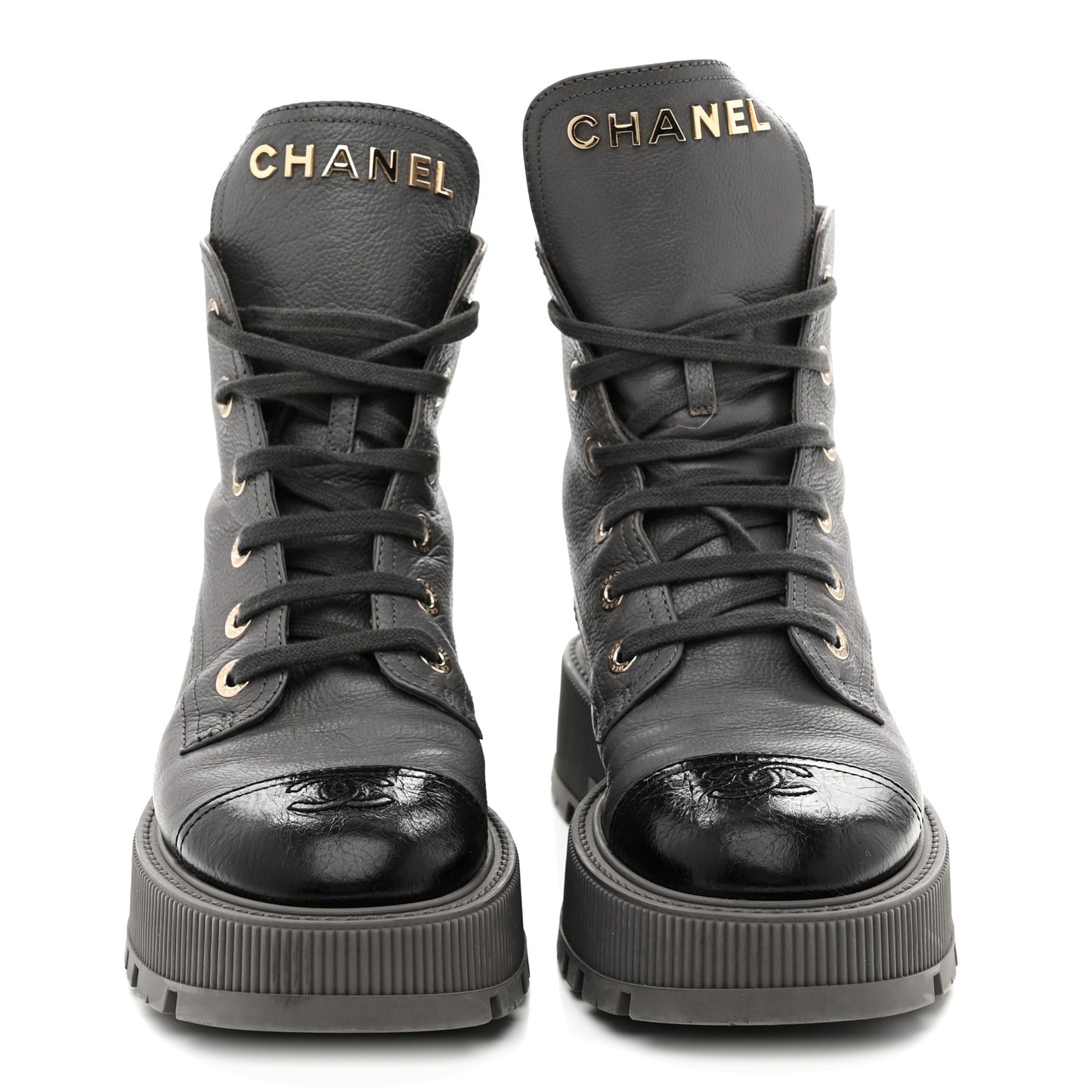 Calfskin CC Lace Up Combat Boots 39 Gray