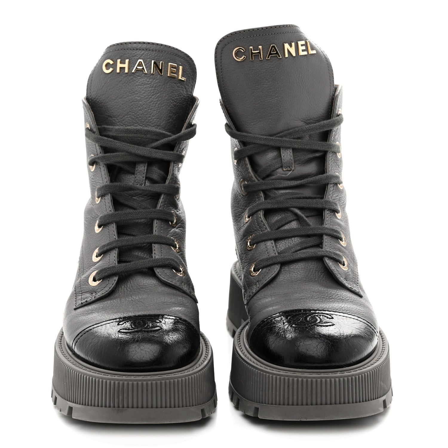 Chanel Calfskin CC Lace Up Combat Boots 39 Gray 3 of 9