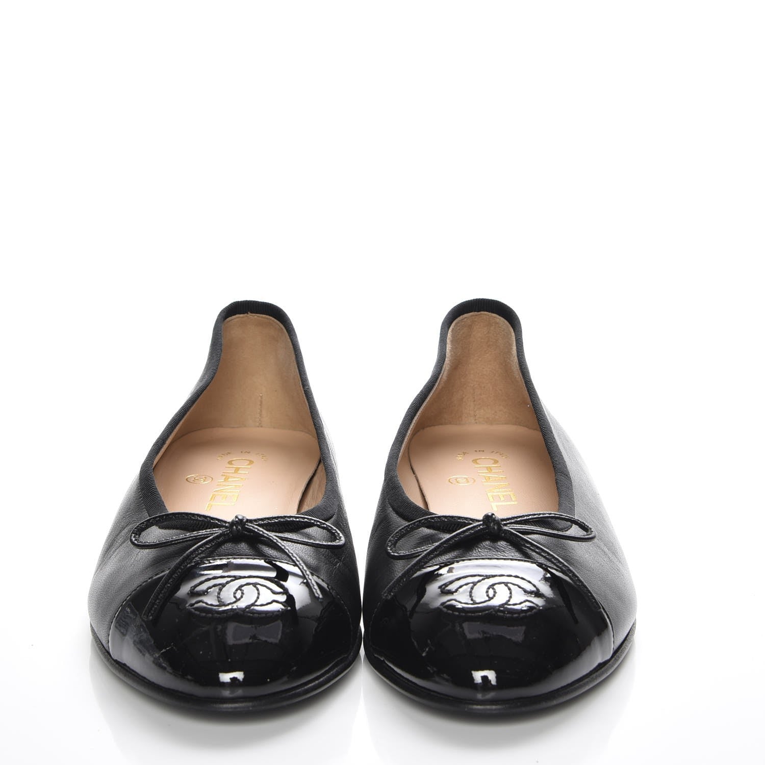 Chanel Lambskin Patent Cap Toe Ballerina Flats 38.5 Black 2 of 8
