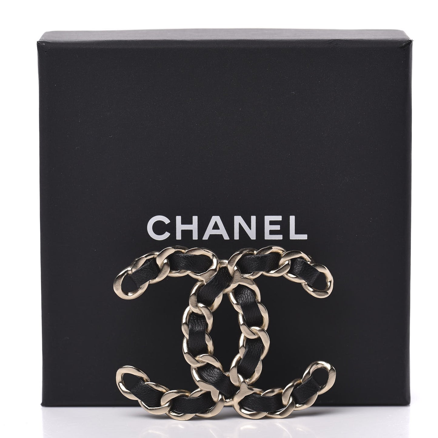 Lambskin Chain CC Brooch Black Gold