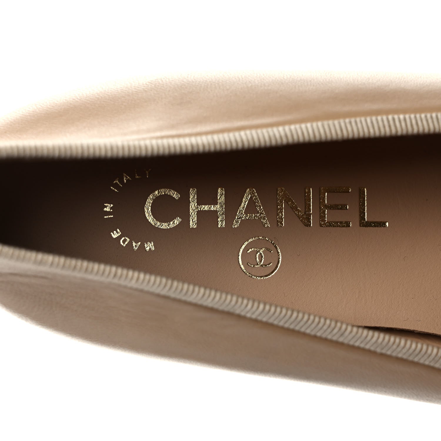 Chanel Lambskin Cap Toe CC Ballerina Flats 37.5 Beige Black 7 of 8