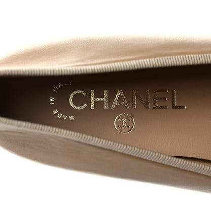 Chanel Lambskin Cap Toe CC Ballerina Flats 37.5 Beige Black 7 of 8