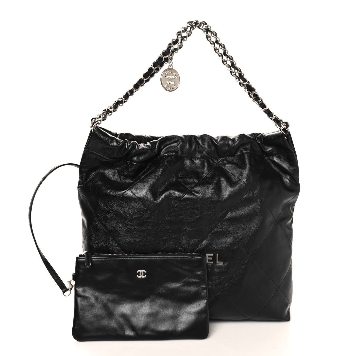 Shiny Calfskin Quilted Chanel 22 Black