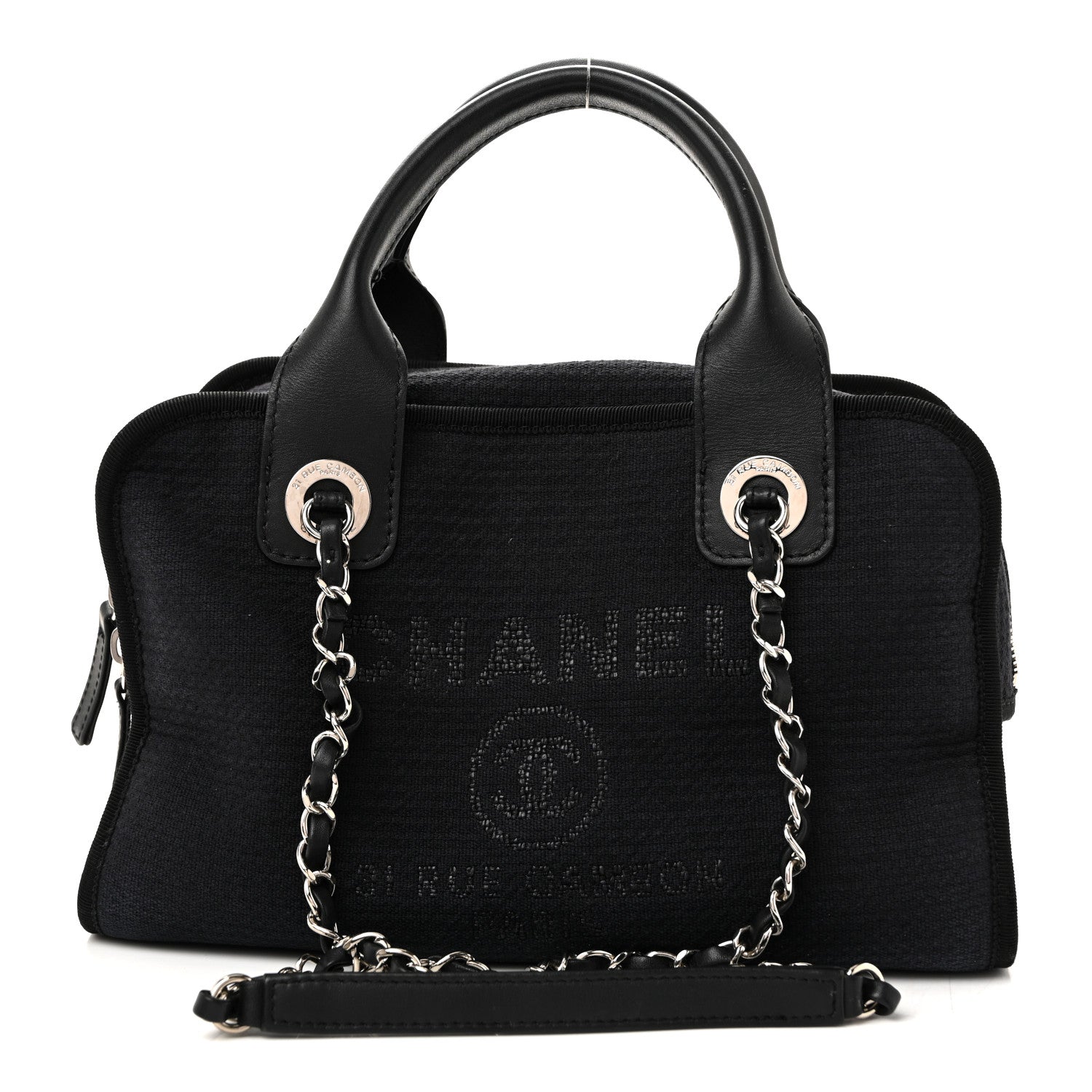 Chanel Mixed Fibers Deauville Bowling Bag Black 1 of 11