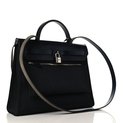 Hermes Military Toile Vache Hunter Herbag Zip PM 31 Black Bleu Indigo 4 of 10