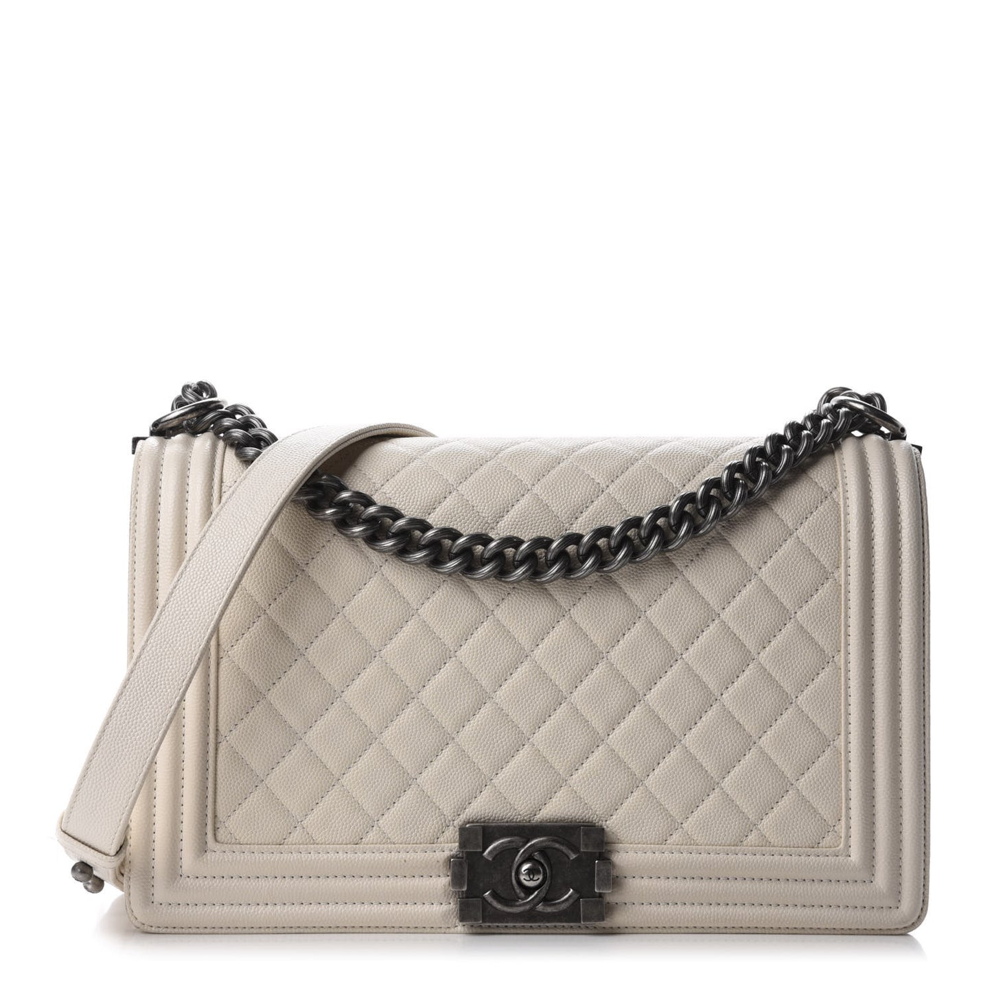 Caviar Quilted New Medium Boy Flap White
