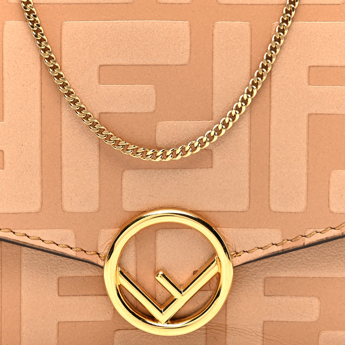 Vitello Termolagoon F is Fendi FF 1974 Embossed Geometric Flap Wallet On Chain Miele Scuro