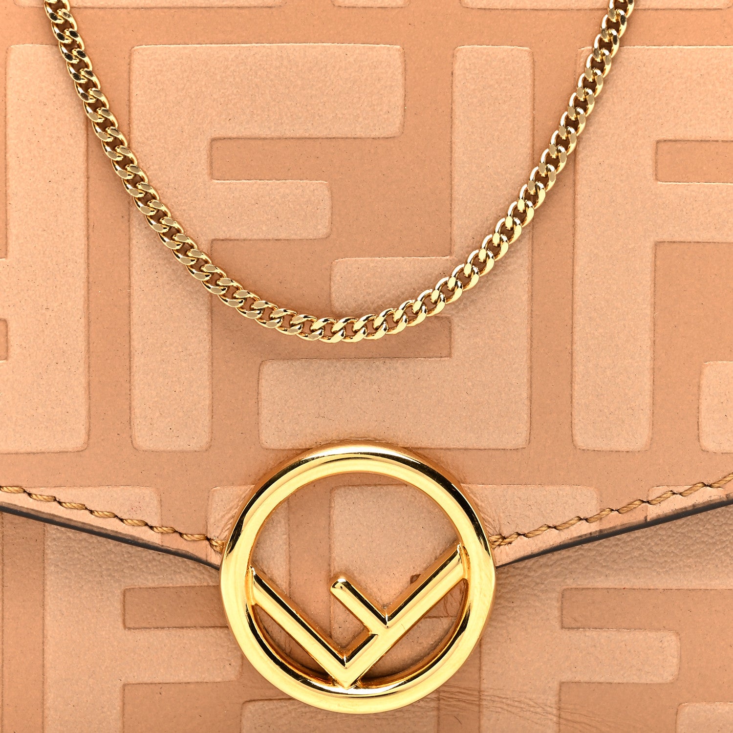 Fendi Vitello Termolagoon F is Fendi FF 1974 Embossed Geometric Flap Wallet On Chain Miele Scuro 8 of 10