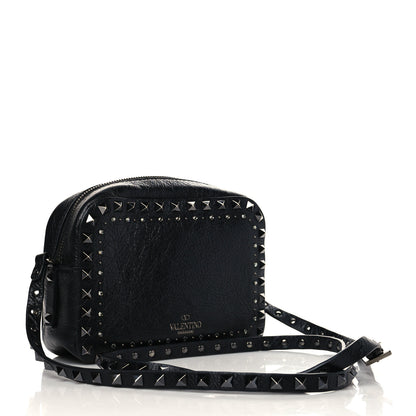 Valentino Garavani Craquele Nappa Rockstud Crystal Punk Heart Camera Crossbody Bag Black 2 of 6