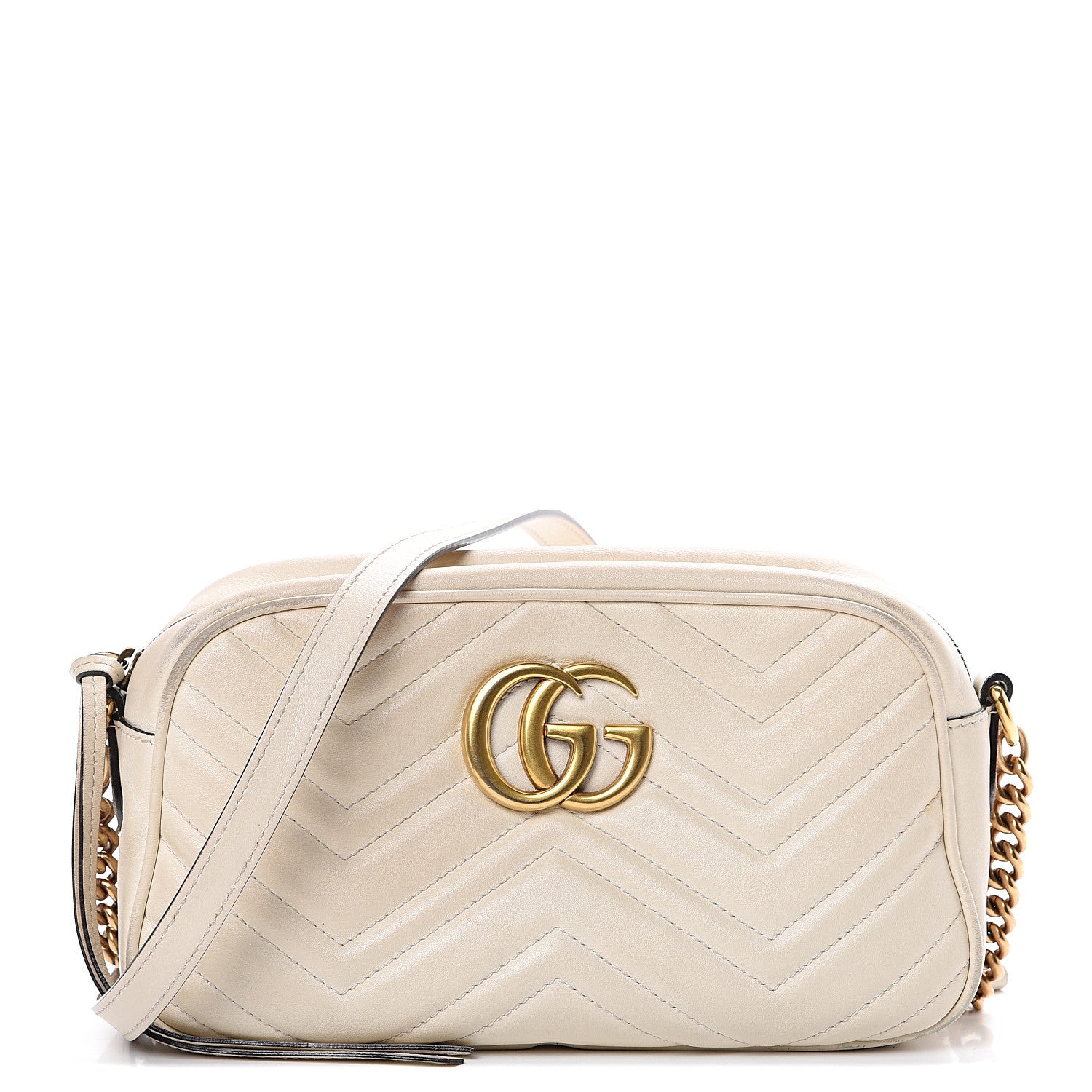 Gucci Calfskin Matelasse Small GG Marmont Chain Shoulder Bag White 1 of 18
