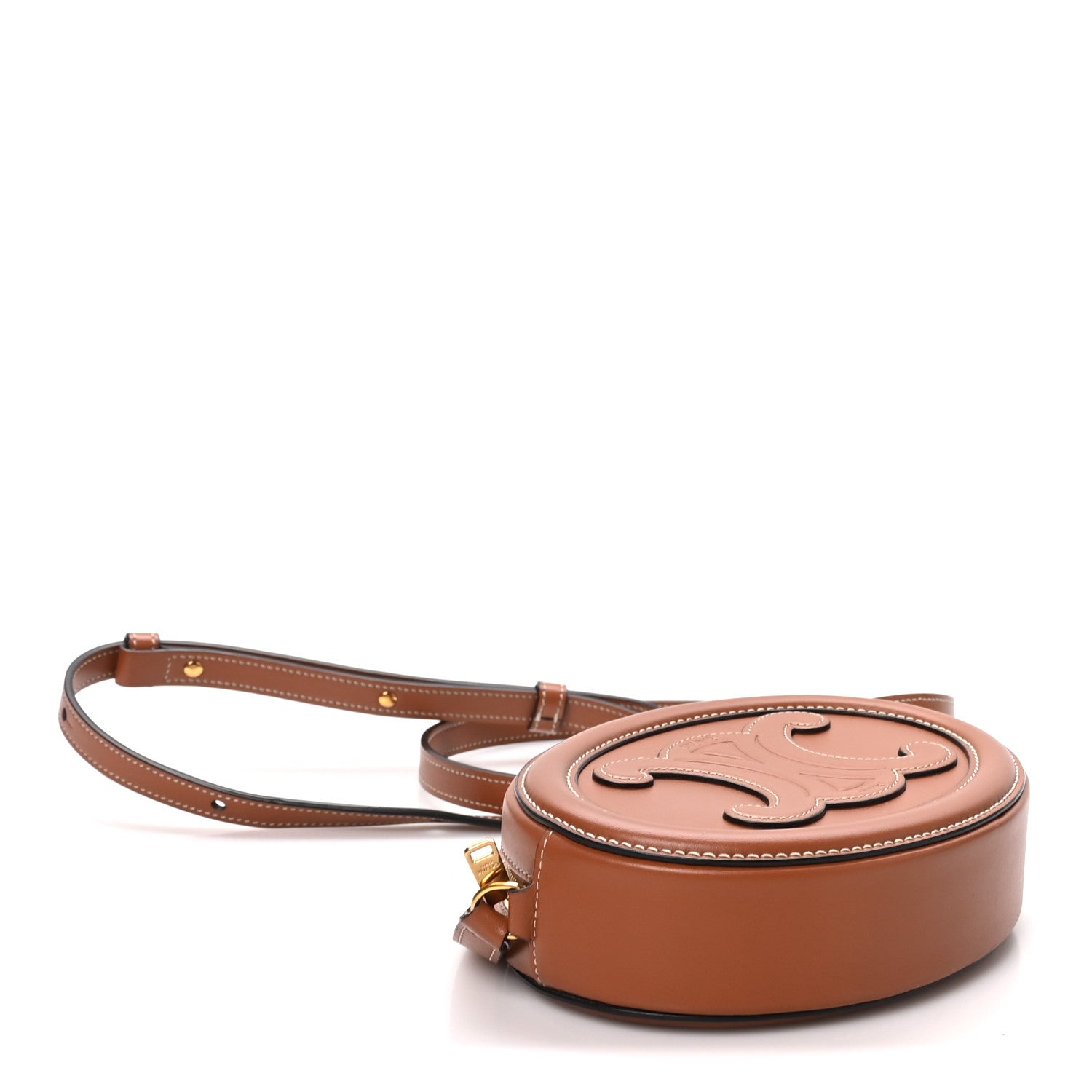 Celine Smooth Calfskin Cuir Small Triomphe Oval Crossbody Purse Tan 4 of 10
